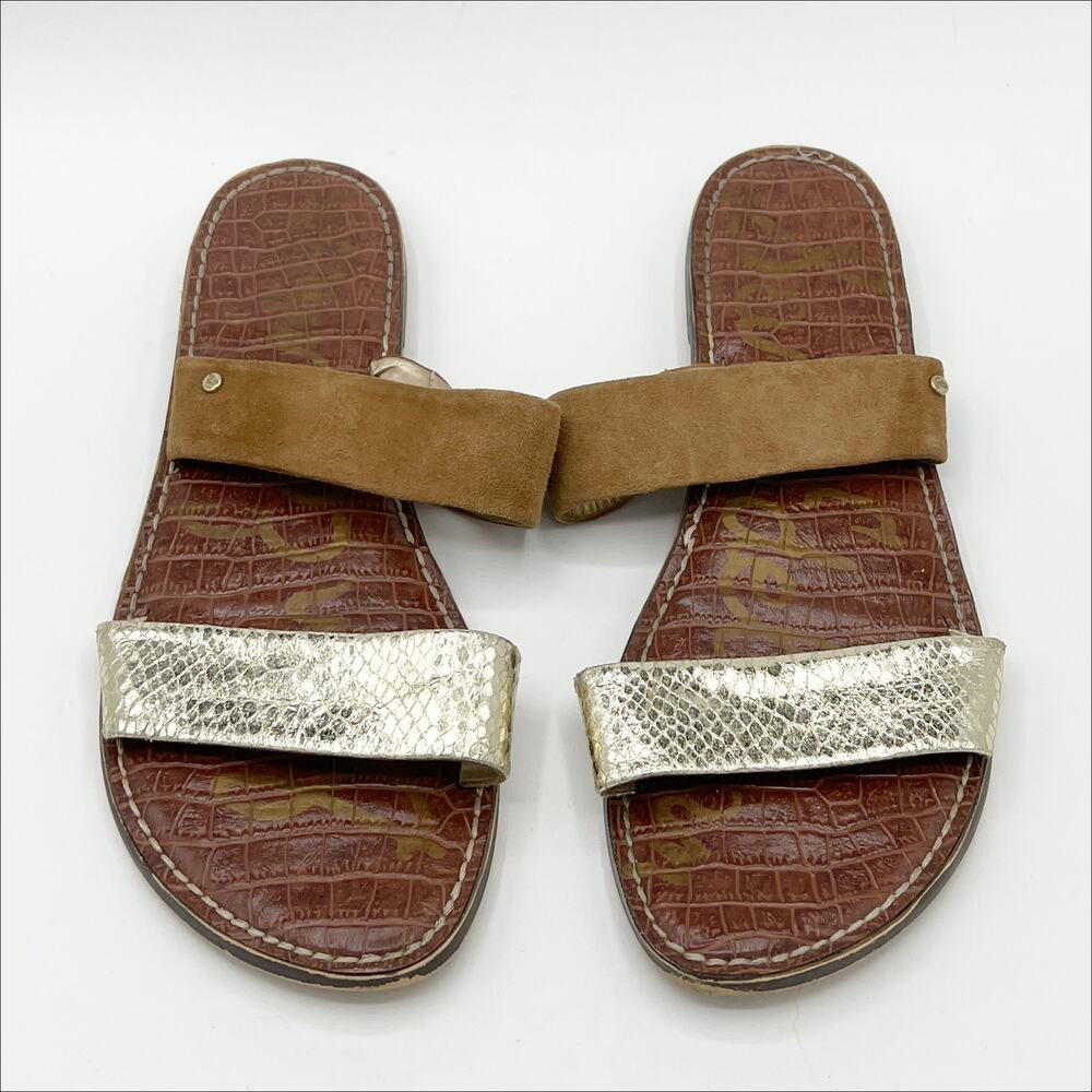 Sam Edelman Gala Two Strap Slide Sandals Gold Nude 10M - Picture 2 of 8